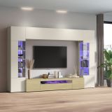 Parete Attrezzata Marrone Rovere Beige Cashmere 14 Ripiani 6 Ante 290x40x190h cm, Apertura Battente - Solopaca