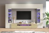 Parete Attrezzata Marrone Rovere Beige Cashmere 14 Ripiani 6 Ante 290x40x190h cm, Apertura Battente - Solopaca
