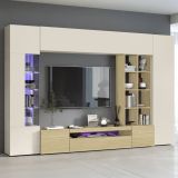 Parete Attrezzata Marrone Rovere Beige Cashmere 14 Ripiani 6 Ante 290x40x191.2h cm, Apertura Battente - Sabbia