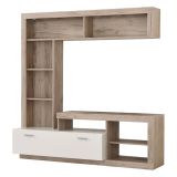 Parete Attrezzata Marrone Rovere Grigio Bianco 7 Ripiani 10 Vani 170.5x41.5x170.5h cm, Un&#039;anta - Moggio