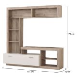 Parete Attrezzata Marrone Rovere Grigio Bianco 7 Ripiani 10 Vani 170.5x41.5x170.5h cm, Un'anta - Moggio