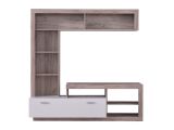 Parete Attrezzata Marrone Rovere Grigio Bianco 7 Ripiani 10 Vani 170.5x41.5x170.5h cm, Un'anta - Moggio