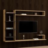 Parete Attrezzata Marrone Rovere Nero 8 Ripiani set Componibile, 5 Vani - Viggiona