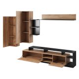 Parete Attrezzata Marrone Rovere Nero Antracite Modulabile 12 Ripiani, 20 Vani - Kamotiba