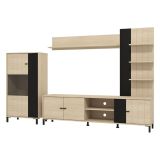 Parete Attrezzata Marrone Rovere Nero Modulabile 8 Ripiani 263x40x167h cm, 7 Vani - Caropepe
