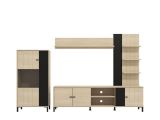 Parete Attrezzata Marrone Rovere Nero Modulabile 8 Ripiani 263x40x167h cm, 7 Vani - Caropepe