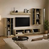Parete Attrezzata Marrone Rovere Nero Modulabile 9 Ripiani, 16 Vani - Limose