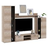 Parete Attrezzata Marrone Rovere Nero Modulabile 9 Ripiani, 2 Cassetti - Linafa