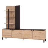 Parete Attrezzata Marrone Rovere Nodi Nero 4 Ripiani 4 Vani 208x40x167h cm, 4 Ante - Staletti