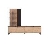 Parete Attrezzata Marrone Rovere Nodi Nero 4 Ripiani 4 Vani 208x40x167h cm, 4 Ante - Staletti