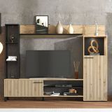 Parete Attrezzata Marrone Rovere Nodi Nero 8 Ripiani 9 Vani 207.5x33x157.5h cm, 2 Ante - Rovato