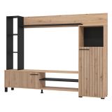 Parete Attrezzata Marrone Rovere Nodi Nero 8 Ripiani 9 Vani 207.5x33x157.5h cm, 2 Ante - Rovato