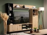 Parete Attrezzata Marrone Rovere Nodi Nero 8 Ripiani 9 Vani 207.5x33x157.5h cm, 2 Ante - Rovato