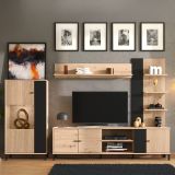 Parete Attrezzata Marrone Rovere Nodi Nero 8 Ripiani Modulabile 263x40x167h cm, 7 Vani - Petrona