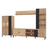 Parete Attrezzata Marrone Rovere Nodi Nero 8 Ripiani Modulabile 263x40x167h cm, 7 Vani - Petrona