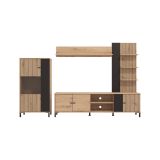 Parete Attrezzata Marrone Rovere Nodi Nero 8 Ripiani Modulabile 263x40x167h cm, 7 Vani - Petrona