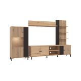 Parete Attrezzata Marrone Rovere Nodi Nero 8 Ripiani Modulabile 263x40x167h cm, 7 Vani - Petrona