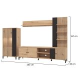 Parete Attrezzata Marrone Rovere Nodi Nero 8 Ripiani Modulabile 263x40x167h cm, 7 Vani - Petrona