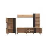 Parete Attrezzata Marrone Rovere Nodi Nero 8 Ripiani Modulabile 263x40x167h cm, 7 Vani - Petrona