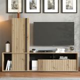 Parete Attrezzata Marrone Rovere Nodi Nero Modulabile 7 Ripiani 195.5x33x139.5h cm, 3 Ante - Montiano
