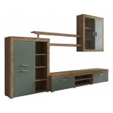 Parete Attrezzata Marrone Rovere Verde 11 Ripiani Modulabile, 18 Vani - Casies