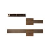 Parete attrezzata Maulazzo, Composizione soggiorno, Mobile salotto multiuso, Armadio porta TV, Made in Italy, 262x30 h185 cm, Bronzo e Noce
