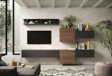 Parete attrezzata Maulazzo, Composizione soggiorno, Mobile salotto multiuso, Armadio porta TV, Made in Italy, 262x30 h185 cm, Noce e Antracite