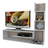 Parete attrezzata Megaclite, Composizione soggiorno, Mobile salotto multiuso, Armadio porta TV, 30x22 h121 cm, Bianco e Rovere