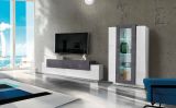 Parete attrezzata Mirko, Set salotto porta TV, Mobile soggiorno multiuso, 100% Made in Italy, cm 280x45h121, Bianco lucido e Ardesia