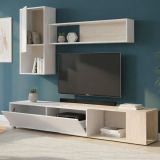 Parete attrezzata modulabile 230cm bianca lucida e rovere - Fortuna