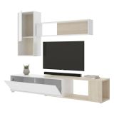 Parete attrezzata modulabile 230cm bianca lucida e rovere - Fortuna