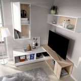 Parete attrezzata modulabile 230cm bianca lucida e rovere - Fortuna