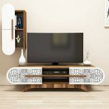 Parete attrezzata Nemb, Set da soggiorno modulabile, Mobile salotto multiuso, Armadio porta TV moderno, 145x35h37 cm, Noce e Bianco