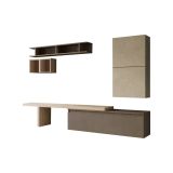 Parete attrezzata Nemi, Composizione soggiorno, Mobile salotto multiuso, Armadio porta TV, Made in Italy, 260x40 h190 cm, Noce e Grigio