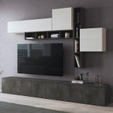 Parete Attrezzata Nero Antracite Bianco 5 Ripiani Modulabile, Apertura Battente, a Ribalta - Ippona