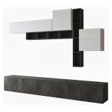 Parete Attrezzata Nero Antracite Bianco 5 Ripiani Modulabile, Apertura Battente, a Ribalta - Ippona