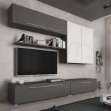 Parete Attrezzata Nero Antracite Bianco Marmo Modulabile 4 Ripiani, 10 Vani - Saluzzo