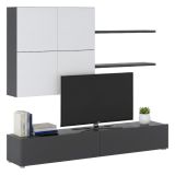 Parete Attrezzata Nero Antracite Bianco Modulabile 4 Ripiani, 6 Ante - Bagnaria