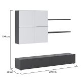 Parete Attrezzata Nero Antracite Bianco Modulabile 4 Ripiani, 6 Ante - Bagnaria