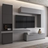 Parete Attrezzata Nero Antracite Grigio 9 Ripiani 2 Cassetti, Modulabile - Dubino