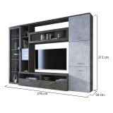 Parete Attrezzata Nero Antracite Grigio Cemento 5 Ripiani 2 Cassetti, Modulabile - Sovizzo