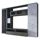 Parete Attrezzata Nero Antracite Grigio Cemento 5 Ripiani 2 Cassetti, Modulabile - Sovizzo