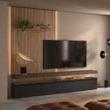 Parete Attrezzata Nero Antracite Marrone Pero Modulabile set Componibile, Apertura Standard Made in Italy - Ostana