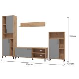 Parete Attrezzata Nero Antracite Marrone Rovere Nodi Modulabile 12 Ripiani 279x38x192.5h cm, 17 Vani - Civitate