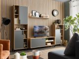 Parete Attrezzata Nero Antracite Marrone Rovere Nodi Modulabile 12 Ripiani 279x38x192.5h cm, 17 Vani - Civitate