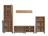Parete Attrezzata Nero Antracite Marrone Rovere Nodi Modulabile 12 Ripiani 279x38x192.5h cm, 17 Vani - Civitate