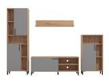 Parete Attrezzata Nero Antracite Marrone Rovere Nodi Modulabile 12 Ripiani 279x38x192.5h cm, 17 Vani - Civitate