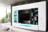 Parete attrezzata Ocean, Set salotto porta TV, Mobile soggiorno multiuso con luce LED, 100% Made in Italy, cm 290x40h192, Bianco lucido e Ardesia