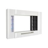 Parete attrezzata Ocean, Set salotto porta TV, Mobile soggiorno multiuso con luce LED, 100% Made in Italy, cm 290x40h192, Bianco lucido e Ardesia