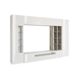 Parete attrezzata Ocean, Set salotto porta TV, Mobile soggiorno multiuso con luce LED, 100% Made in Italy, cm 290x40h192, Bianco lucido e Cemento